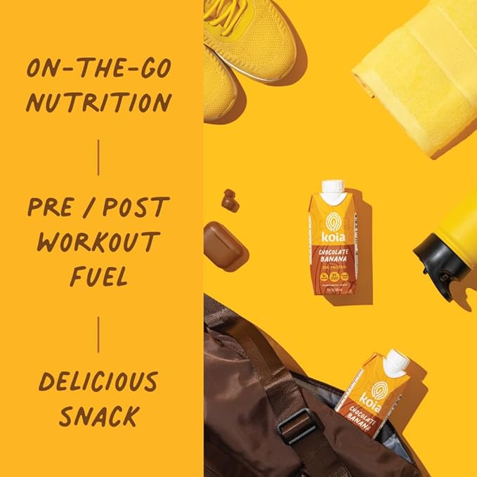 Koia Plant Based Protein Shake, Chocolate Banana, 20g Protein, 5g Sugar, 6g Prebiotic Fiber, 21 Vitamins & Minerals, Meal Replacement Drinks, Dairy-Free, Gluten-Free, Non-GMO, 11 Fl Oz (Pack of 12)-FlexoryFit