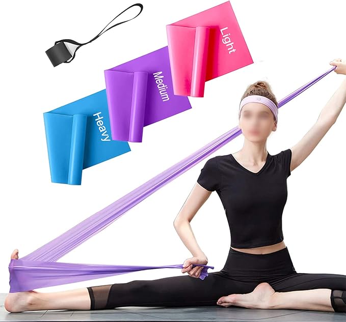 Resistance Bands Set, 3 Pack Professional Latex Elastic Bands for Home or Gym Upper & Lower Body Exercise, Physical Therapy, Strength Training, Yoga, Pilates, Rehab, Blue & Purple & Pink-FlexoryFit