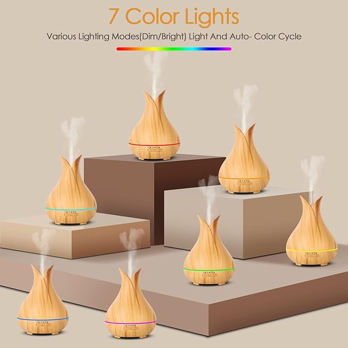 Aromatherapy Diffuser with Essential Oils Included, 150ml Small Cute Aroma Diffuser with 15 Color LED Light&3 Times, Waterless Auto Off Essential Oil Diffusers for Home Bedroom(Wood)