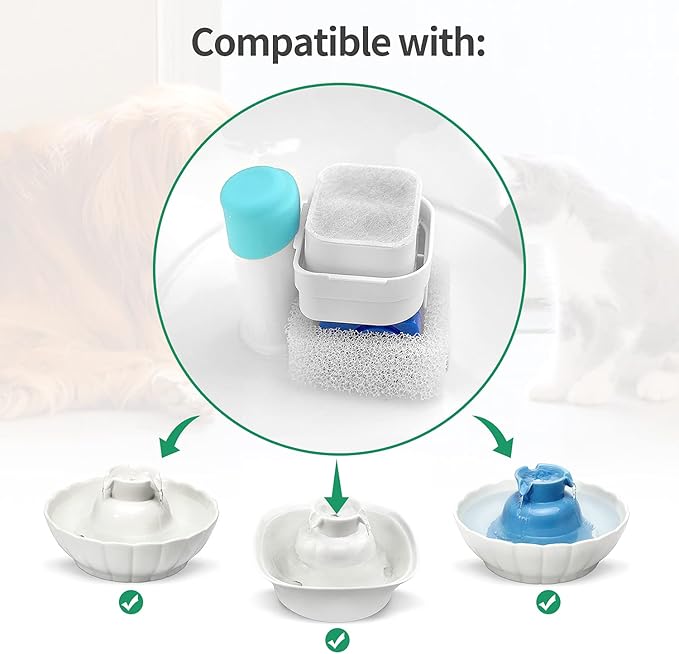 Ceramic Cat Water Fountain Replacement Filters, 16 Pack Pet Fountain Replacement Filters and 4 Pack Foam for Tritone/Fiumi Drinking Fountain