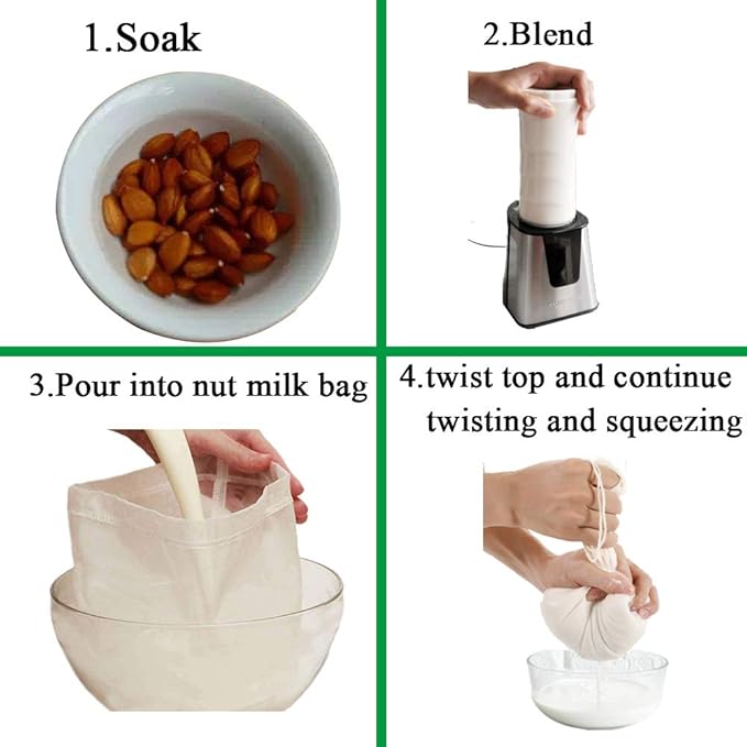 Nut Milk Bag, Pro Quality Multiple Usage Reusable Food Strainer, Cold Brew Coffee Bag Cheese Cloth, Ultra Fine Nylon Mesh Food Grade for Almond/Soy Milk, Juice, Coffee, Tea, 12"x12"