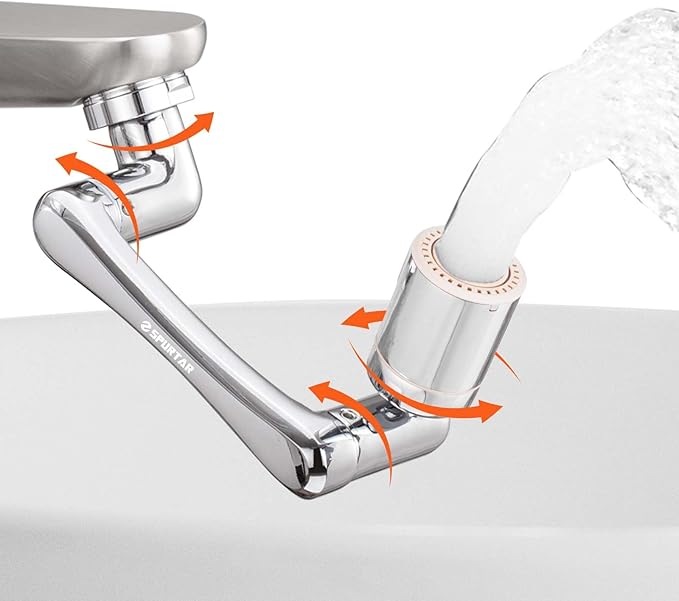 Spurtar 1440° Sink Faucet Aerator Extension Swivel Faucet Extender for Toddlers, 2 Sprayer Modes Rotatable Bathroom Kitchen Head Replacement Tap Attachment with Filter for G 1/2", 55/64",15/16"