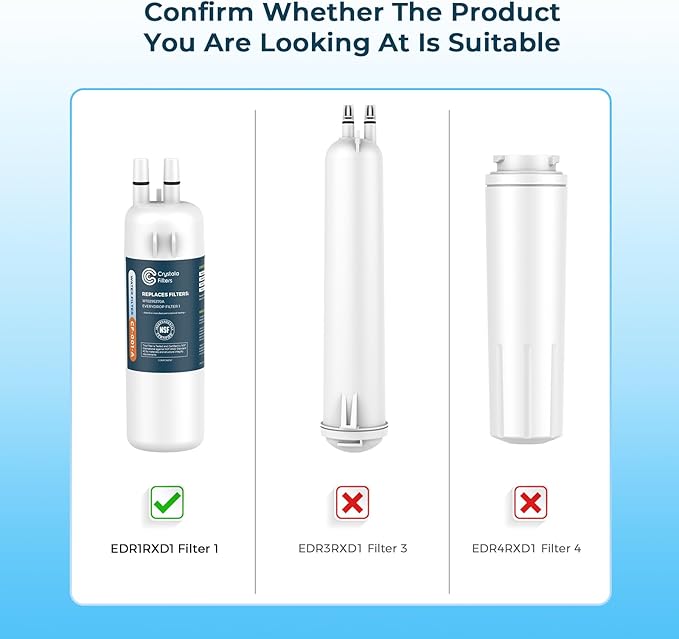 Crystala Filters Refrigerator Water Filter Compatible with W10295370A, EDR1RXD1, Filter 1, W10295370, P4RFWB, P8RFWB2L, 46-9930, 46-9081 Refrigerator Water Filter | Pack of 2