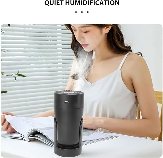 Portable Mini Humidifier,USB Automatic Rotating Super Quiet Small Desktop Cool Mist Humidifier for Bedroom Office Car Travel (Black)