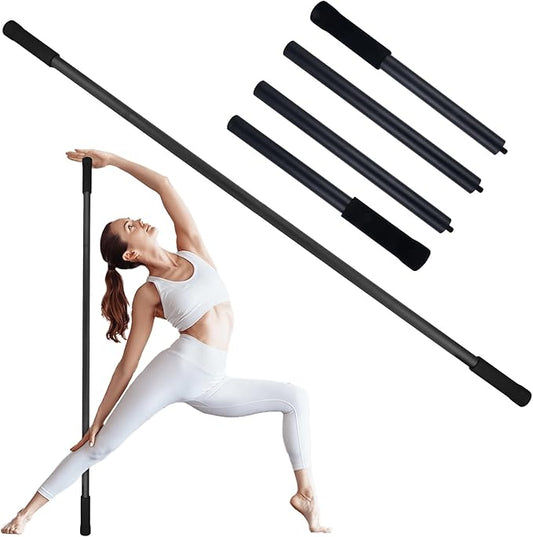 Yoga Stick 5ft Mobility Stick, Sturdy Steel Exercise Bar Adjustable Stretching Stick for Mobility, Training, Flexibility and Balance, Versatile Stretch Bar with 4 Steel Rods & Foam Handles-FlexoryFit