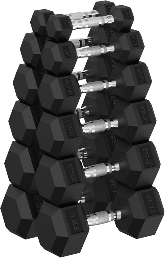 Hex Dumbbell Set, 30-480 lb Set Rubber Encased Exercise & Fitness Dumbbells, Weights Dumbbells Set, Hand Weight for Strength Training-FlexoryFit