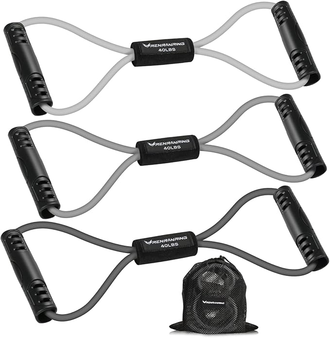 Figure 8 Fitness Resistance Bands with Handles - Exercise Tube Band Set of 3 for Arm and Shoulder Stretch, Rope 8 Word Elastic for Women and Men-FlexoryFit