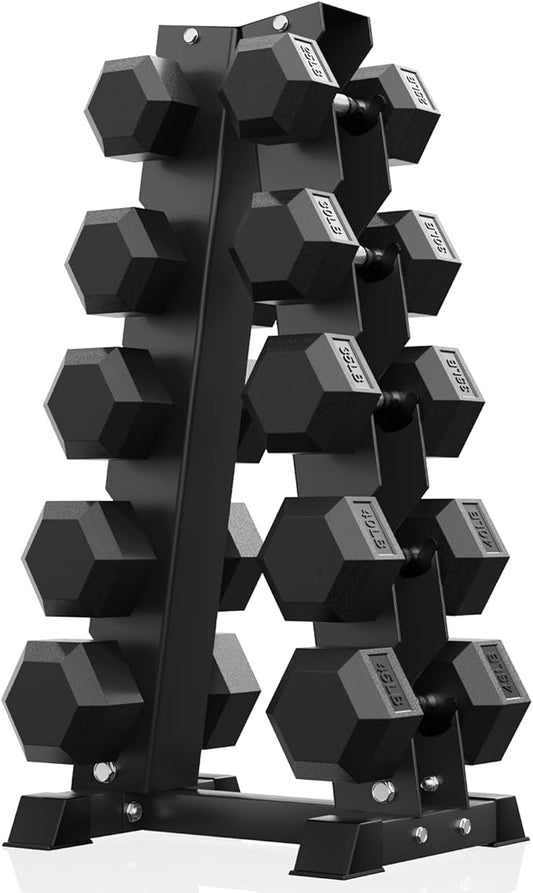 PAPABABE Hex Dumbbell Sets with Rack, 60-550lb Rubber Coated Dumbbell Weight Set and Storage Rack, Multiple Options Hand Weights for Strength Training-FlexoryFit