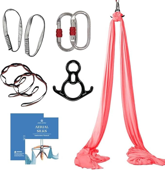 Aerial Silks Starter Kit - Durable 9 Yards of Aerial Yoga Hammock with Hardware & Guide - Aerial Swing for Acrobatic Flying Yoga & All Levels (Aerial Rigging Point Up to 13ft)-FlexoryFit