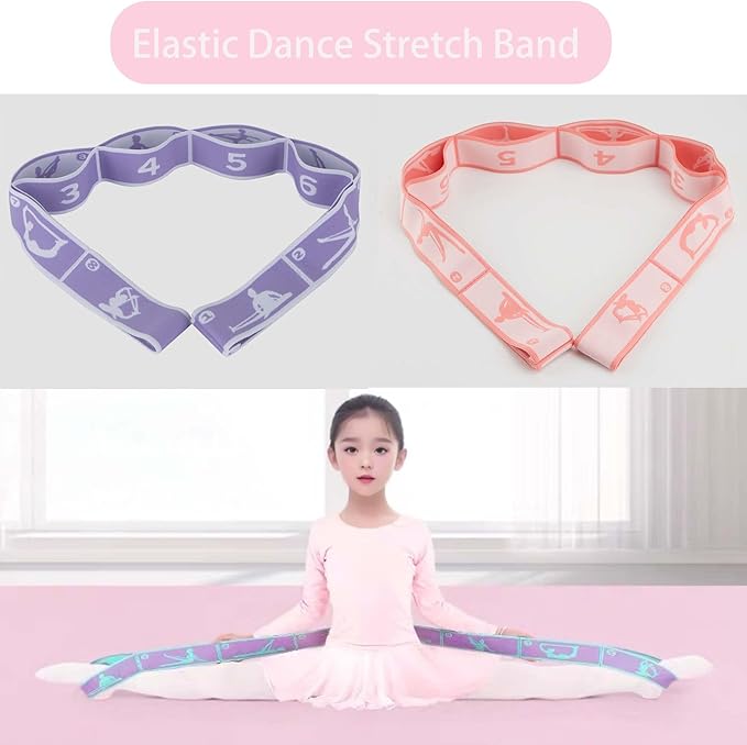 2pcs Stretch Strap for Kids,Elastic Yoga Stretching Strap with Loops, Multi-Loop Adjustable Exercise Stretching Bands，Stretching Resistance Ballet Bands for Dance, Latin, Gymnastics Exercis -8Loops-FlexoryFit