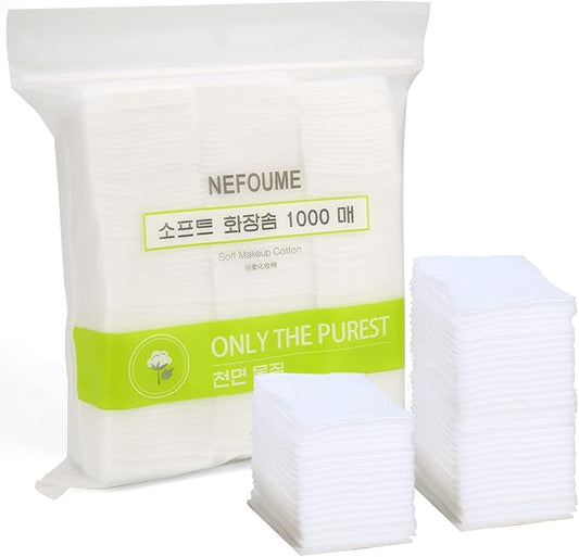 1000 PCS Thin Makeup Facial Cotton Pads, Square Makeup Remover Cotton Pads, Facial Eye Lip Nail Polish Makeup Remover, Non-Woven Cotton, Lint Free-FlexoryFit