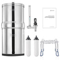 Gravity-fed Water Filter System, 2.25 Gallon Stainless Steel Countertop System with 2 Ceramics Filters Washable Filters, Metal Water Level Spigot and Stand,Reduce up to 99% Chlorine