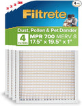 Filtrete 17.5x19.5x1 AC Furnace Air Filter, MERV 8, MPR 700, Tough on Pollen, Easy on Airflow, 3-Month Pleated 1-Inch Electrostatic Air Cleaning Filter, 4-Pack (Actual Size 17.187 x 19.15 x 0.81 in)