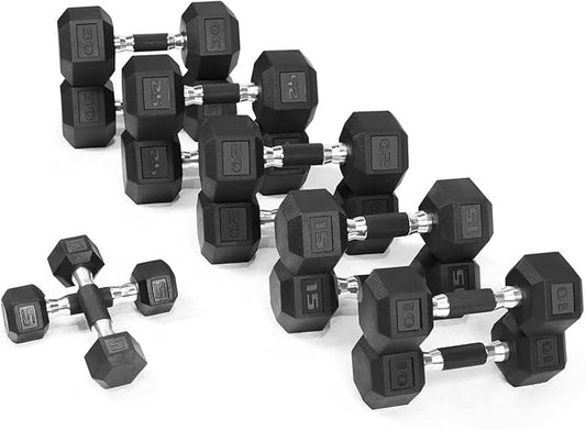 WF Athletic Supply Rubber Encased Hex Dumbbells with Rubber Grip Contoured Handle for Muscle Toning, Strength Building & Full Body Workout-FlexoryFit