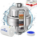 Chrome 15 Stage Shower Head Filter for Hard Water - High Output, Reduces Chlorine, Dry Skin & Itchy Scalp - Includes 4 Replaceable Filter Cartridges