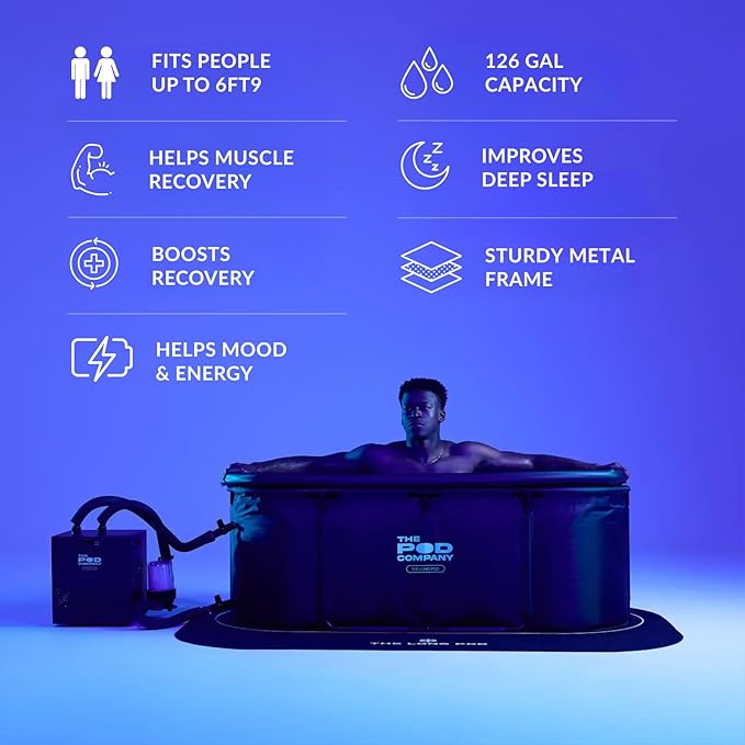 The Long Pod - Extra-Large Portable Ice Bath Tub for Recovery & Wellness - Collapsible Design with Thermal Lid - Full-Body Stretch-Out Soaks - Water Chiller Compatible - 126 Gallons - The Pod Company