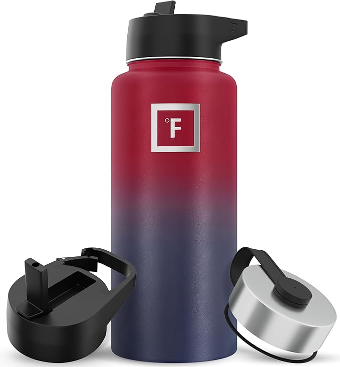 IRON °FLASK Camping & Hiking Hydration Flask with 3 Lids - Stainless Steel, Double Walled & Vacuum Insulated Water Bottle - Leak Proof & BPA Free 32 Oz