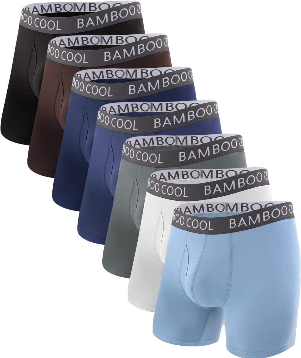 BAMBOO COOL Men's Ultra ComfortSoft Underwear, Moisture Wicking & Breathable No Ride Up Boxer Briefs with Fly, Multipack