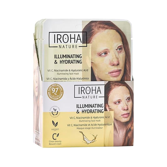 IROHA NATURE Brightening & Hydrating Face Mask with Pure Vitamin C and Hyaluronic Acid (Pack of 15) | Illuminates & Hydrates | Instant Results in 15 Minutes | 100% Biodegradable-FlexoryFit