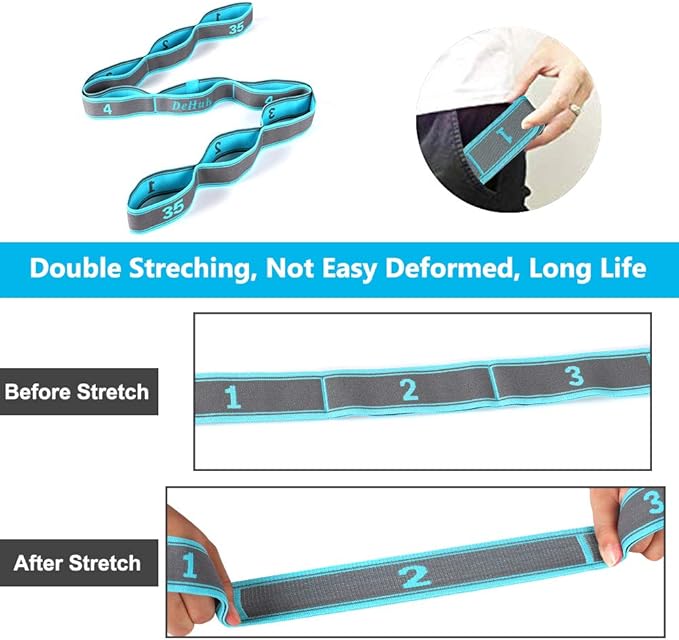 Stretch Strap, Elastic Yoga Stretching Strap, Multi-Loop for Physical Therapy, Pilates, Yoga, Dance & Gymnastics Exercise and Flexible Pilates Stretch Band-FlexoryFit