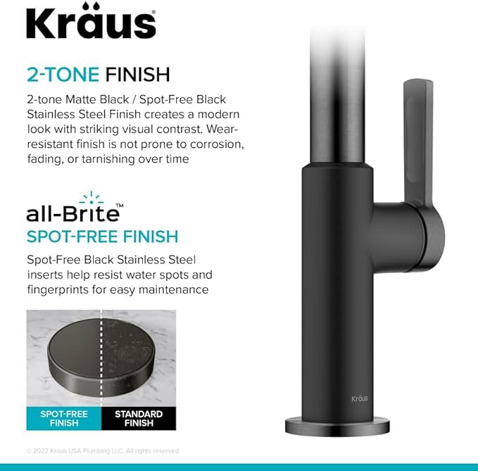 KRAUS Oletto High-Arc Single Handle Pull-Down Kitchen Faucet in Matte Black/Spot Free Black Stainless Steel, KPF-2821MBSFSB