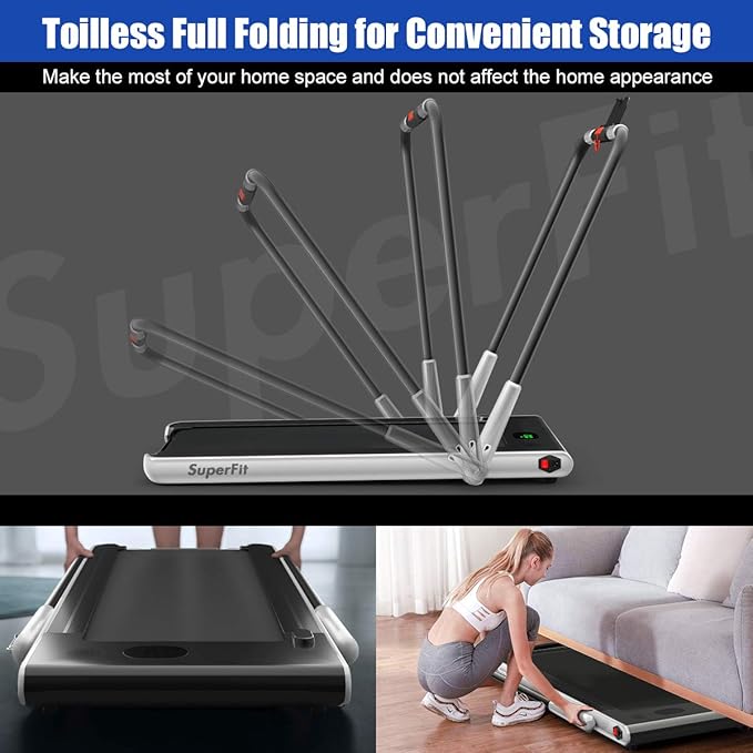 Goplus 2 in 1 Folding Treadmill, 2.25HP Under Desk Electric Superfit Treadmill, Installation-Free with APP Control, Remote Control, Bluetooth Speaker, LED Display, Walking for Home-FlexoryFit