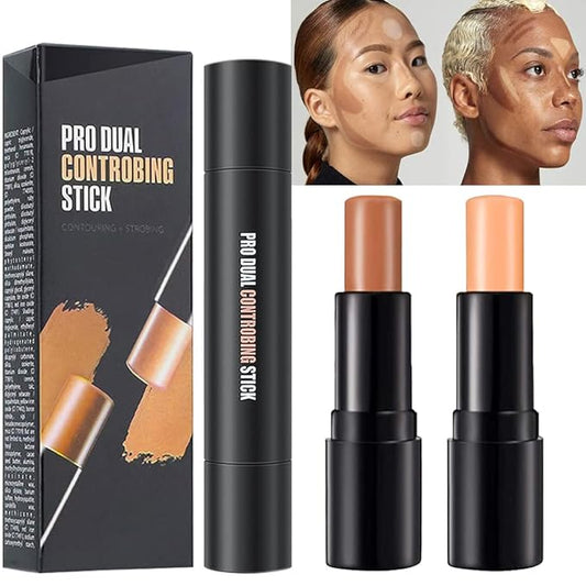 2 Colors Cream Contour Sticks Makeup Kit, Primer Face Highlighter Contouring for Beginners, Highlight and Contour Kit, Cream Concealer Makeup Blur Stick, Primer Face Corrector 3#-FlexoryFit