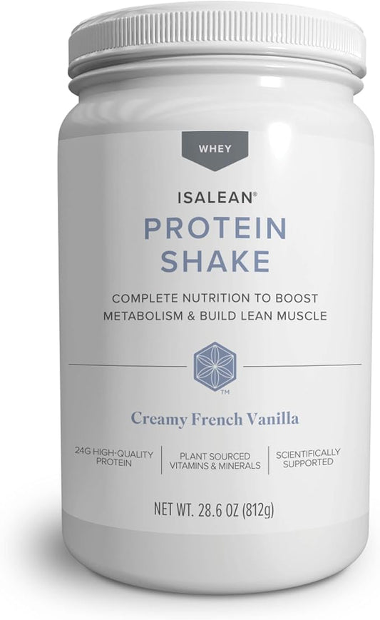 IsaLean Protein Shake - Complete Superfood Meal Replacement for Maintaining Healthy Weight and Lean Muscle Growth with 24 Vitamins and Minerals - 28.6 oz - 14 Meal Canister (Creamy French Vanilla)-FlexoryFit