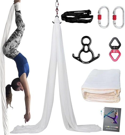 PRIOR FITNESS Aerial Silks Kit Colorful 9/15/20 Yards 40D Nylon Fabric Hammock Set With Hardware & Guide for All Levels Of Aerial Yoga Practice and Acrobatic Flying For Adults Aerial silk-FlexoryFit