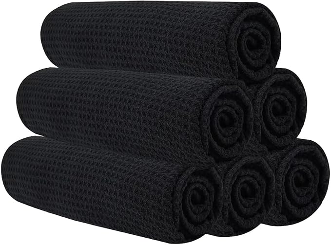 Microfiber Gym Towels for Working Out, Quickly Dry Yoga Towels for Men & Women Tennis, 16 Inch x 27 Inch, 6 Pack, Black-FlexoryFit