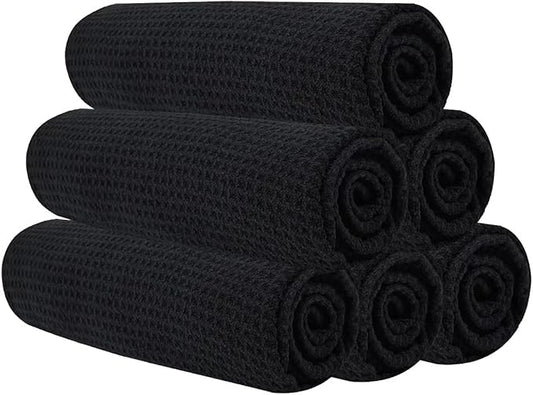 Microfiber Gym Towels for Working Out, Quickly Dry Yoga Towels for Men & Women Tennis, 16 Inch x 27 Inch, 6 Pack, Black-FlexoryFit