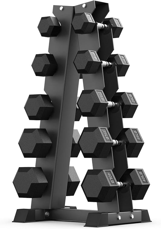 PAPABABE Hex Dumbbell Sets with Rack, 60-550lb Rubber Coated Dumbbell Weight Set and Storage Rack, Multiple Options Hand Weights for Strength Training-FlexoryFit