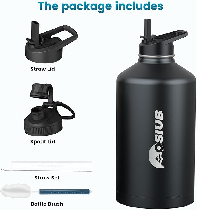 Insulated Water Bottle 32 oz, Triple Wall Vacuum Stainless Steel(Cold for 48 Hrs),Leak Proof & BPA-Free,Simple Modern Water Bottle with Drink-Through Lid & Flip Straw for Sports & Travel, Black-FlexoryFit