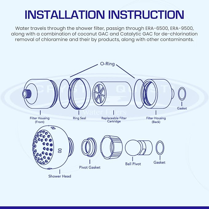 Crystal Quest Shower Filter without Shower Head - White - Advanced Multi Stage Filtration for Cleaner Water - Removes Chlorine, Heavy Metals - Promotes Healthier Skin, Softer Hair - Long-Lasting