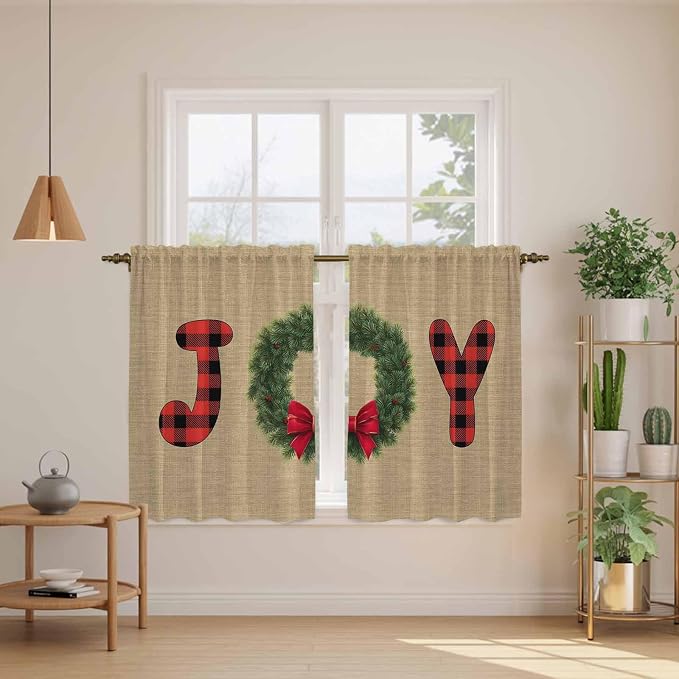 Red Green Christmas Kitchen Tier Curtains 45 Inch Long 2 Panel Set, Rod Pocket - Image 3