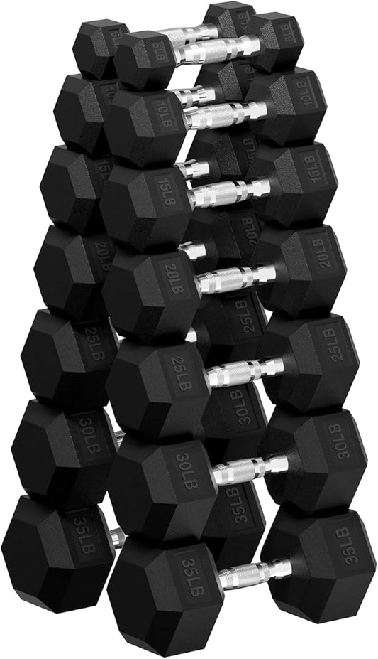 Hex Dumbbell Set, 30-480 lb Set Rubber Encased Exercise & Fitness Dumbbells, Weights Dumbbells Set, Hand Weight for Strength Training-FlexoryFit