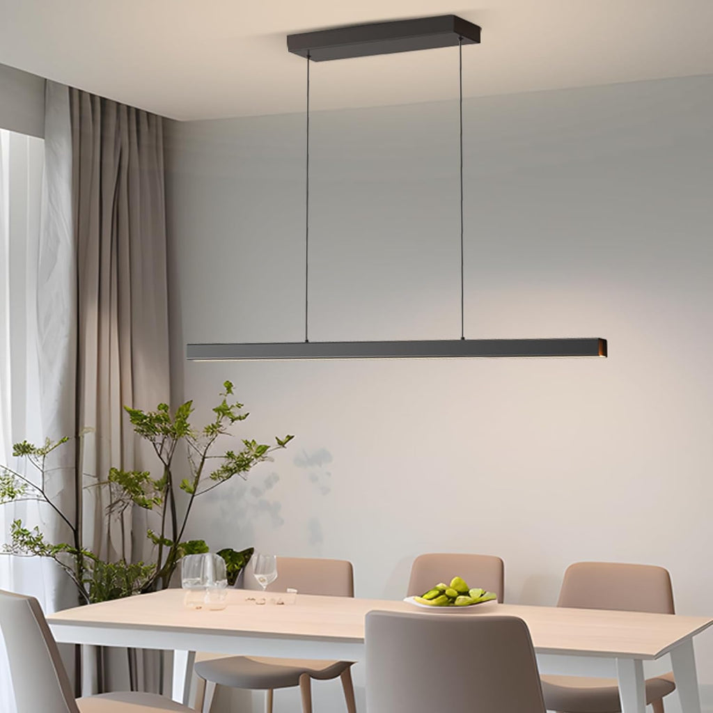 Modern Ceiling Pendant Lights,39in LED Black Linear Chandelier with Remote Control 3000k-6000K Adjustable Color Temperature,Island Lighting Hanging Light for Kitchen,Dining Room,Living Room