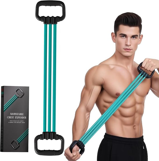 6-Pipe Chest Expander & Shoulder Stretcher - Adjustable Detachable Resistance Tubes for Home Gym, Rehab, Strength Training + Easy Workout Guide (Men/Women)-FlexoryFit