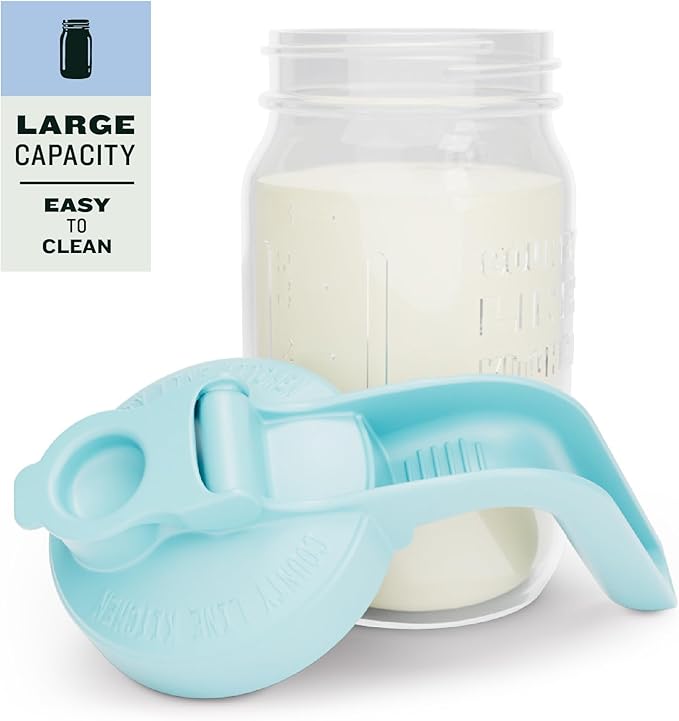 County Line Kitchen Glass Breast Milk Pitcher with Lid - Wide Mouth, 1 Quart (32 oz) - Heavy Duty, Leak Proof - Sun & Iced Tea Pitcher, Cold Brew Coffee, Breast Milk Storage, Water - Light Blue
