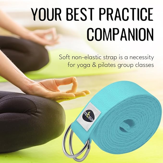 TECEUM Yoga Strap & Mat Strap – 2 IN 1 – Cotton – 6 ft 8 ft 10 ft (30+ colors) – Adjustable Non-Slip Belt for Yoga, Pilates, Stretching, Physical Therapy, Fitness & Home Workout – For Carrying Mats-FlexoryFit