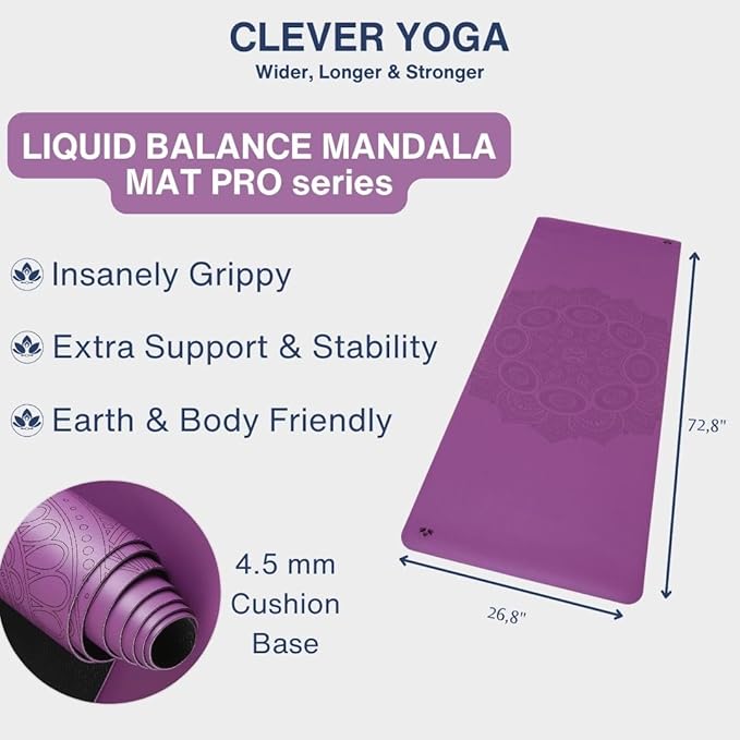 Clever Yoga Liquid Balance Thick Yoga Mat - Pro Exercise Yoga Mat with Non-Slip Surface for Home Gym, Earth-Friendly & Recyclable Pilates and Workout Pad Women & Men, 4.5 mm-FlexoryFit