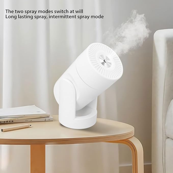Portable Mini Humidifier,USB Automatic Rotating Super Quiet Small Desktop Cool Mist Humidifier for Bedroom Office Car Travel (White)