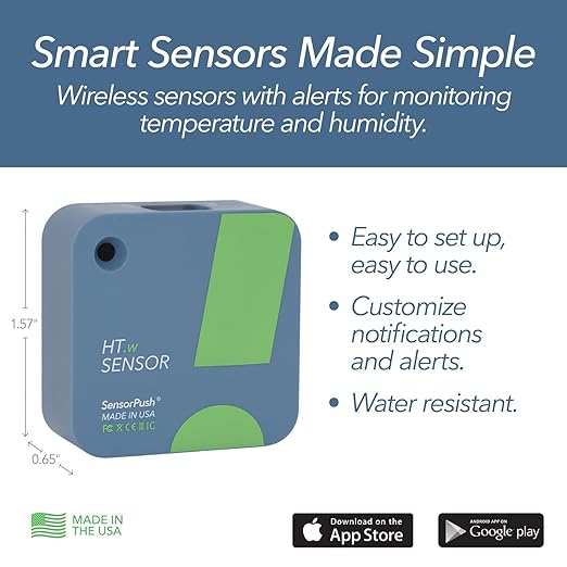 HT.w Smart Temperature Sensor & Humidity Sensor - Bluetooth Thermometer & Hygrometer with App Monitoring - Water Resistant Temperature & Humidity Monitor for RV, Basement, Fridge (2 Pack)