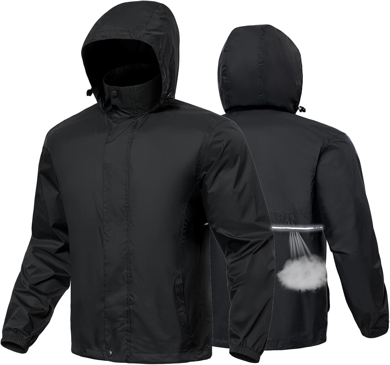 MANSDOUR Men's Packable Rain Jacket Waterproof Lightweight Windbreaker Cycling Golf Hiking Reflective Raincoat with Hood