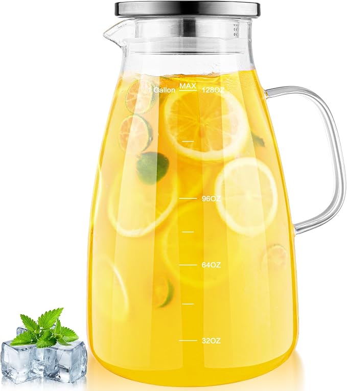 1 Gallon 128oz Glass Pitcher, Water Pitcher by Aofmee