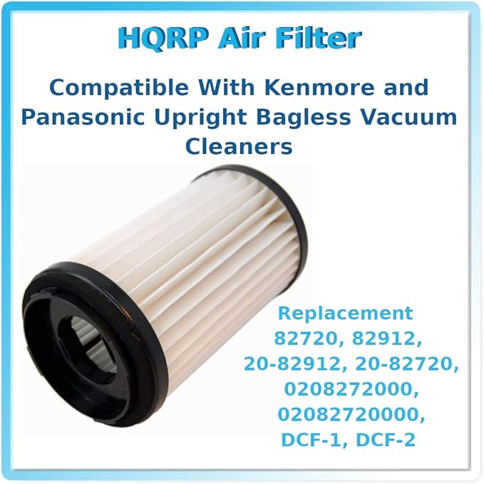 HQRP 2-Pack HEPA Filters compatible with Sears Kenmore Panasonic 82720, 82912, 20-82912, 20-82720, 0208272000, 02082720000, DCF-1, DCF-2 Replacement