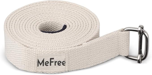 MeFree Organic Cotton Workouts Unisex Yoga Straps Belt - Exercise & Fitness for Stretching all Asanas - Strong Strap with Metal Sliding Bar Buckle-FlexoryFit