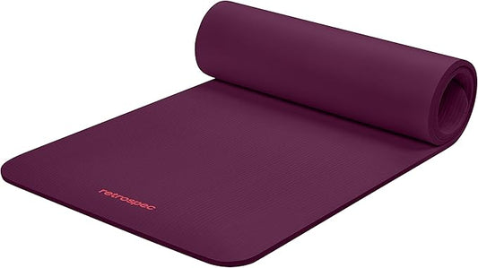 Retrospec Solana Yoga Mat 1/2" Thick w/Nylon Strap for Men & Women - Non Slip Exercise Mat for Yoga, Pilates, Stretching, Floor & Fitness Workouts-FlexoryFit