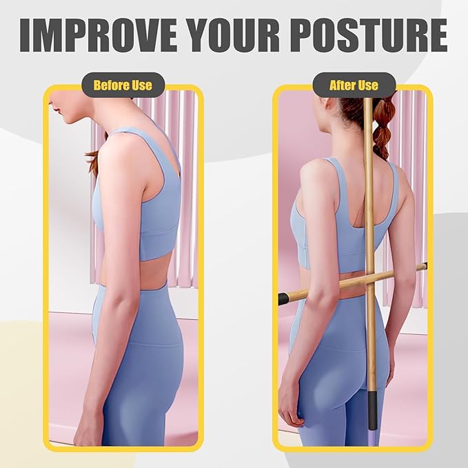 Bamboo Stretch Yoga Stick, 5ft/149 cm, Flexibility Stick for Physical Therapy, Premium Yoga Dowel with Super Sturdy Rubber Handle Ends, Exercise Bar for Posture Corrector-FlexoryFit