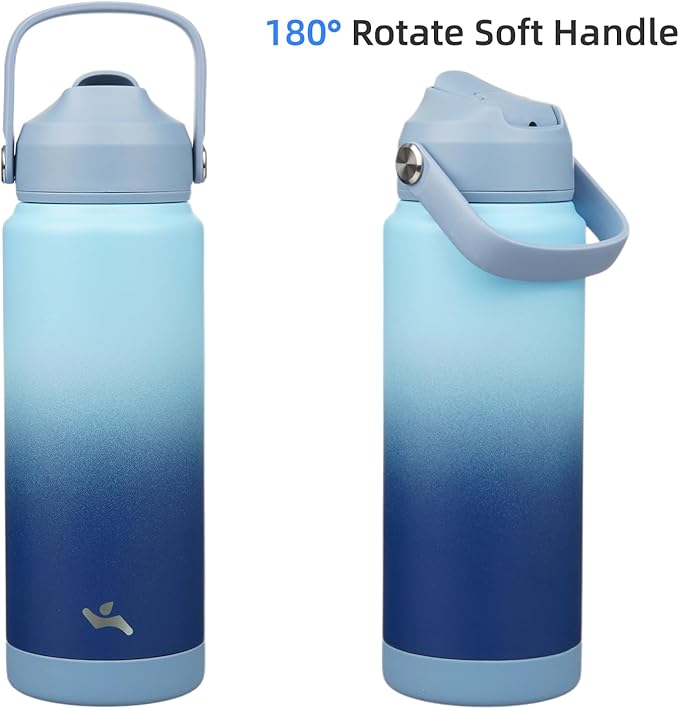Insulated Water Bottle with Straw Lid,24 oz Stainless Steel Vacuum Metal Bottle with Silicone Handle,Sky-FlexoryFit